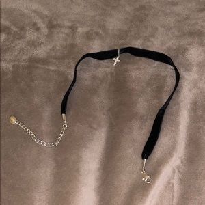 Claire's Black Velvet Choker with Cross Charm
